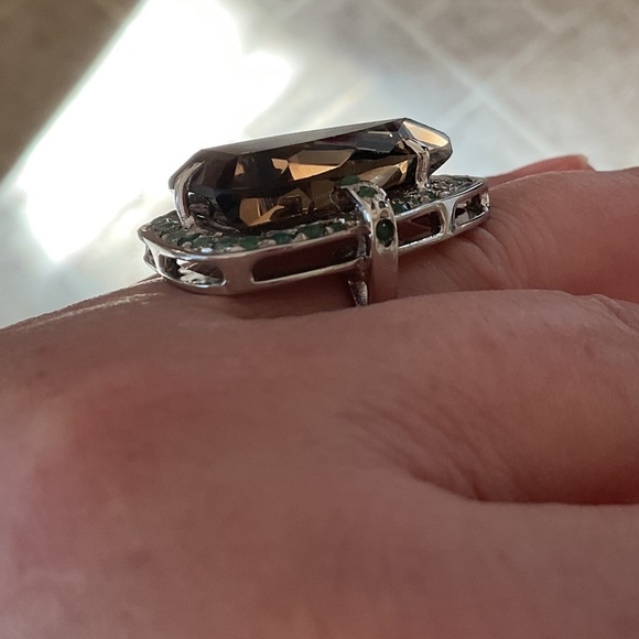 NWOT STERLING SILVER 925 Smoky Topaz/Emerald Ring Size US 7.5 - Picture 9 of 11